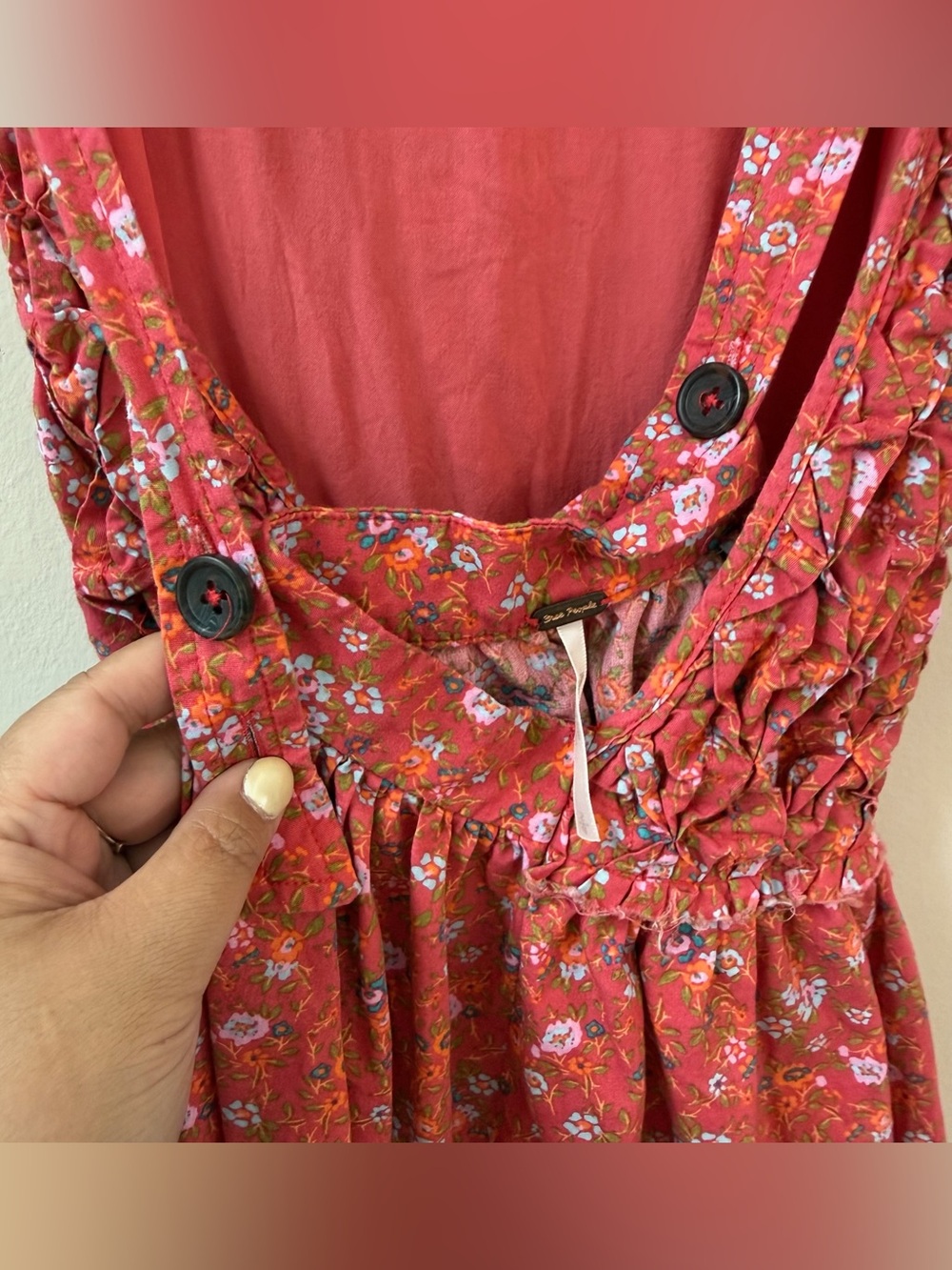 Free People Coral Red Floral Smocked Mini Dress - Picture 3 of 5
